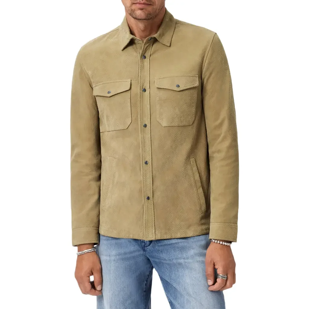 Jonah Herringbone Pattern Leather Overshirt by John Varvatos