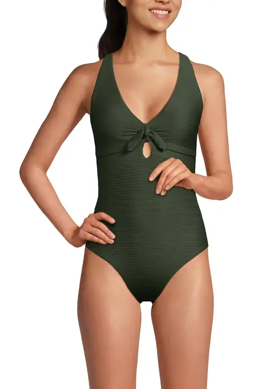 Ribbed Knot Front One Piece Swimsuit by Lands' End