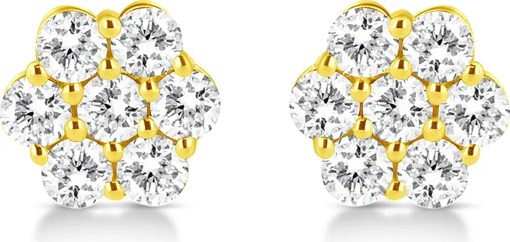 14K Yellow Gold 1/2 Cttw Brilliant Round Cut Diamond Floral Cluster Stud Earrings with Pushbacks by Haus of Brilliance