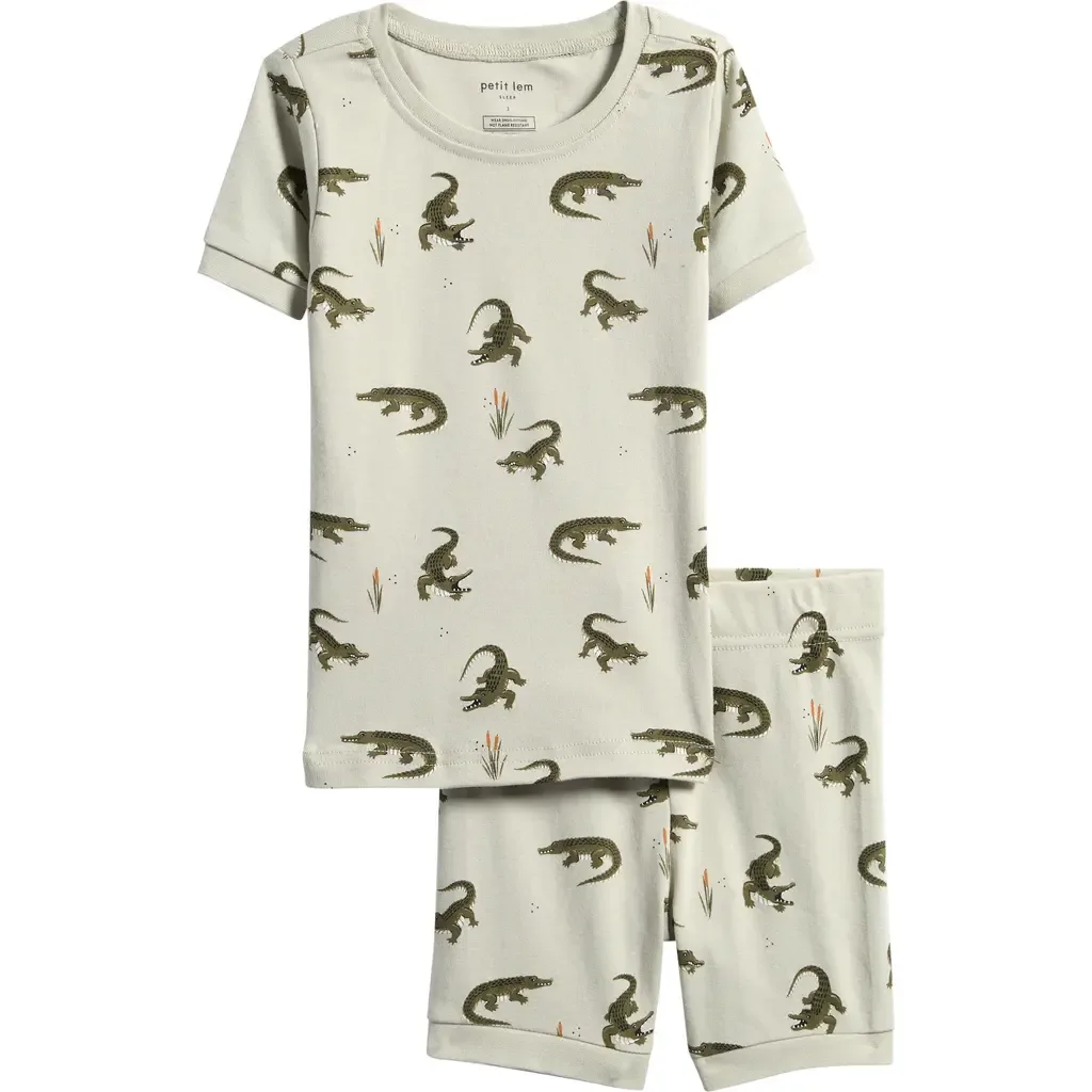 Print Fitted Organic Cotton Two-Piece Short Pajamas by Petit Lem