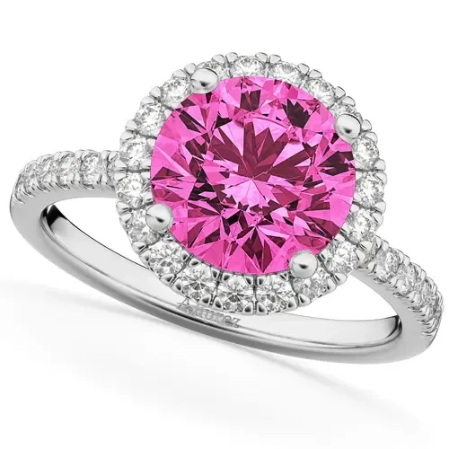 Halo Pink Tourmaline & Diamond Engagement Ring 14K by ALLUREZ
