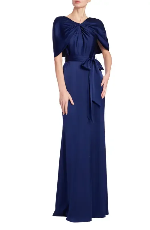 Drape Back Hammer Satin Gown by Badgley Mischka Collection