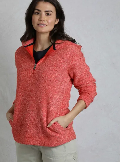 Alisa 1/4 Zip Snow Marl Fleece Hoodie by Weird Fish
