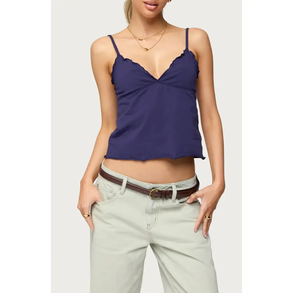 Glendon Lettuce Edge Crop Stretch Cotton Camisole by EDIKTED