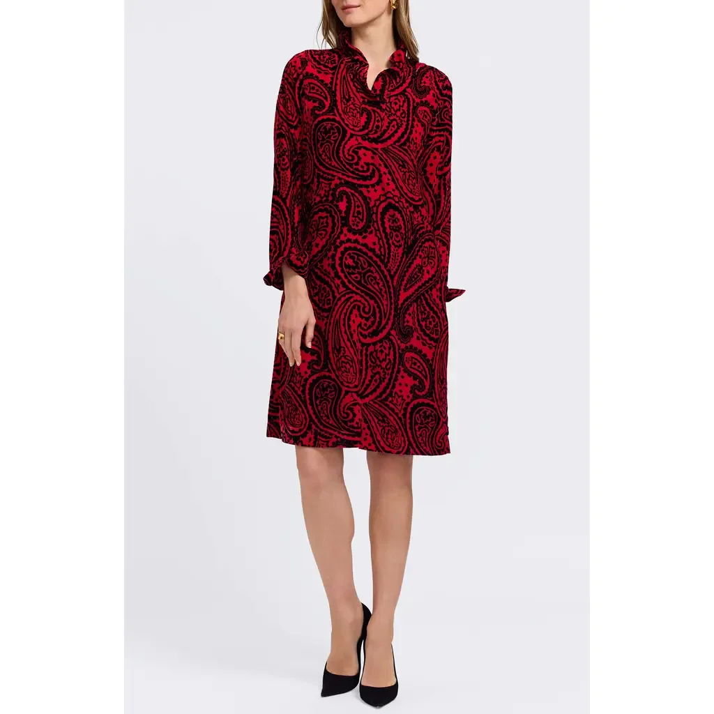 Tammy Velvet Paisley Collared Long Sleeve Dress by Foxcroft