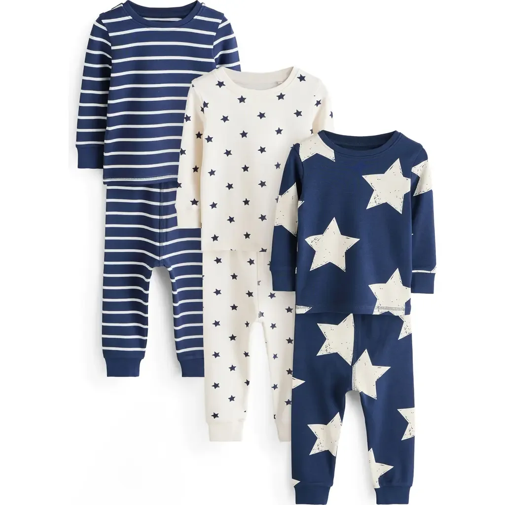 3-Pack Assorted Print Fitted Two-Piece Stretch Cotton Pajamas by NEXT