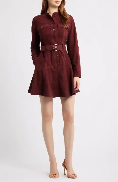 Laurie Long Sleeve Belted Faux Suede Shirtdress by CIEBON