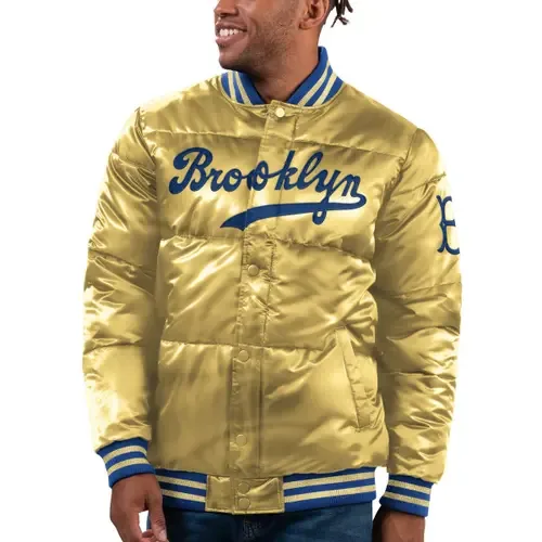 Starter Gold Brooklyn Dodgers Cooperstown Collection Bronx Satin Full-Snap Bomber Jacket by STARTER