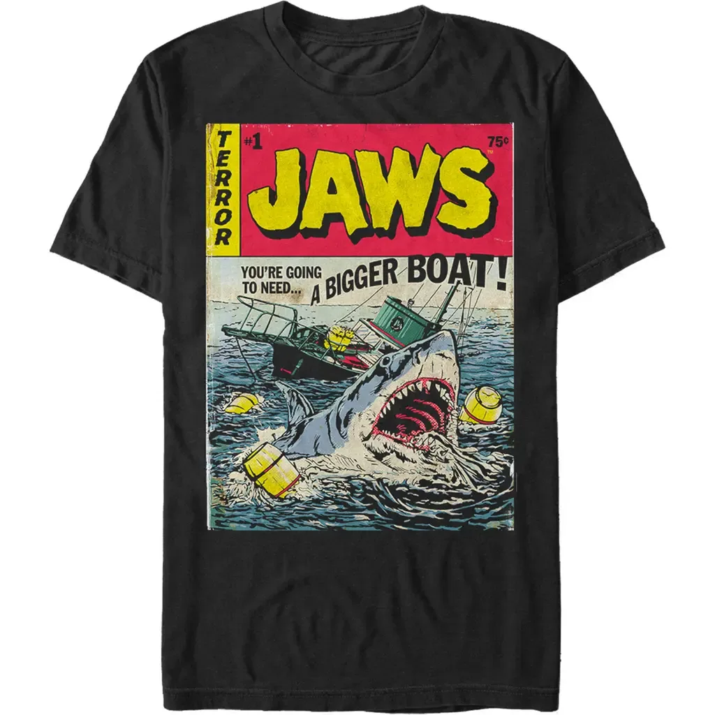 Retro Comic Book Shark Short Sleeve Graphic T-Shirt by Jaws