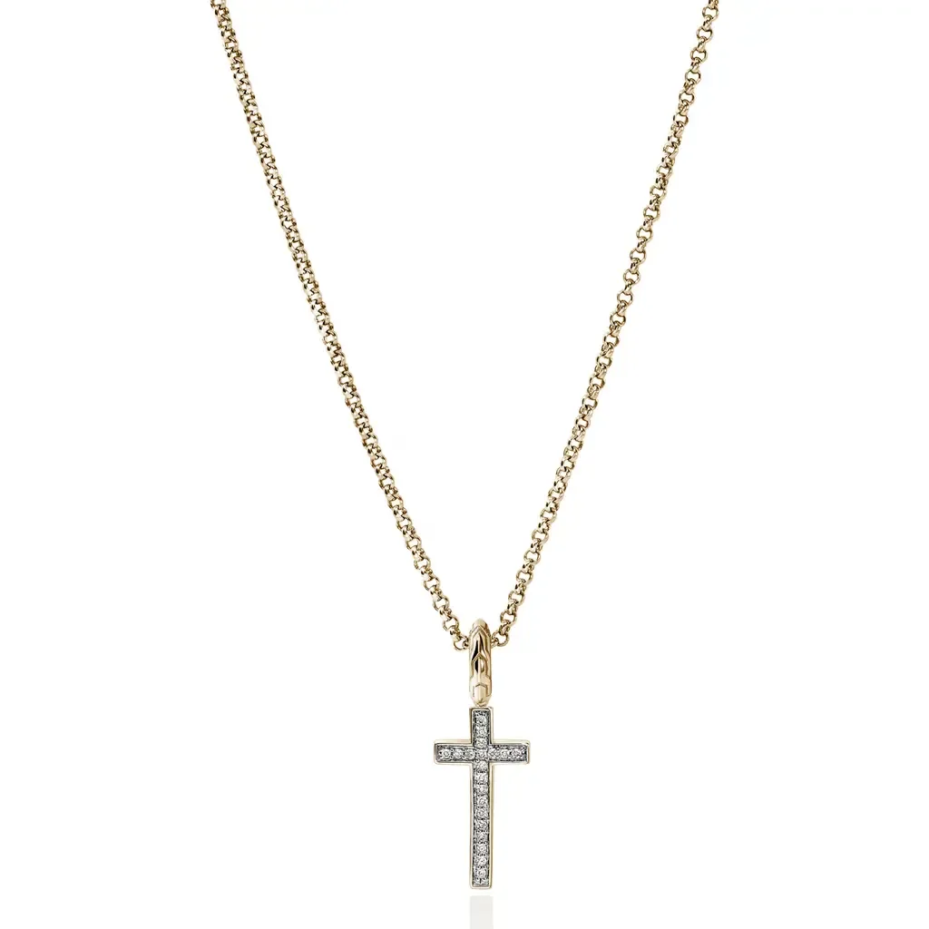 JH Essentials Cross Necklace, 14K Gold, Diamonds