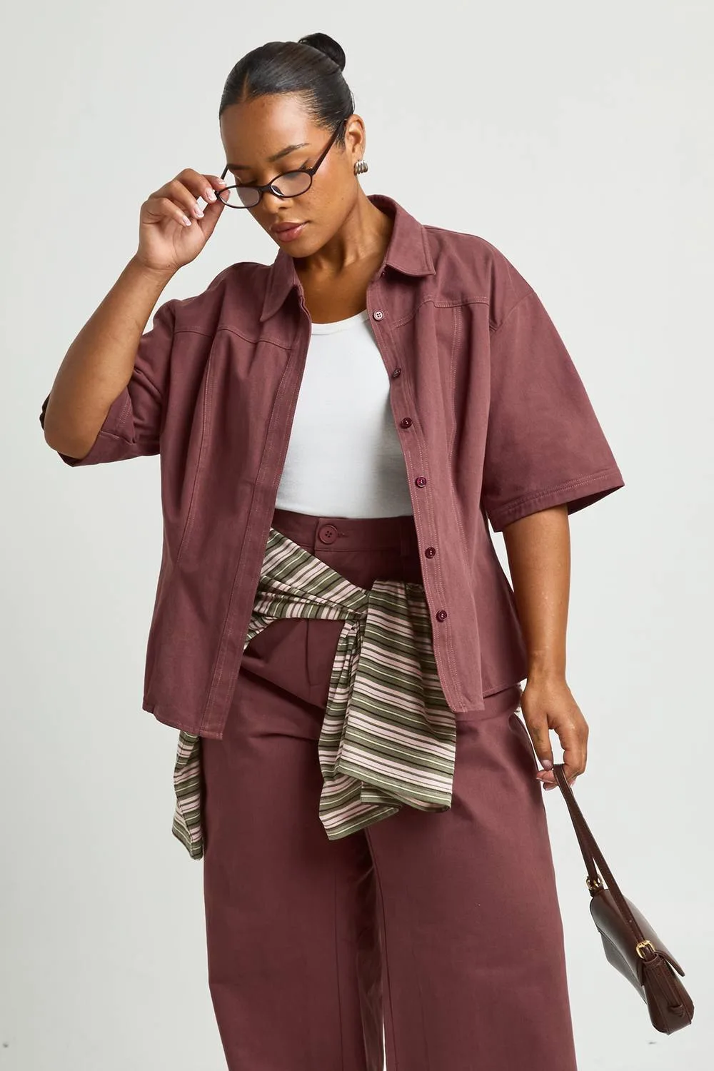 Twill Cinched Short Sleeve Top by boohoo