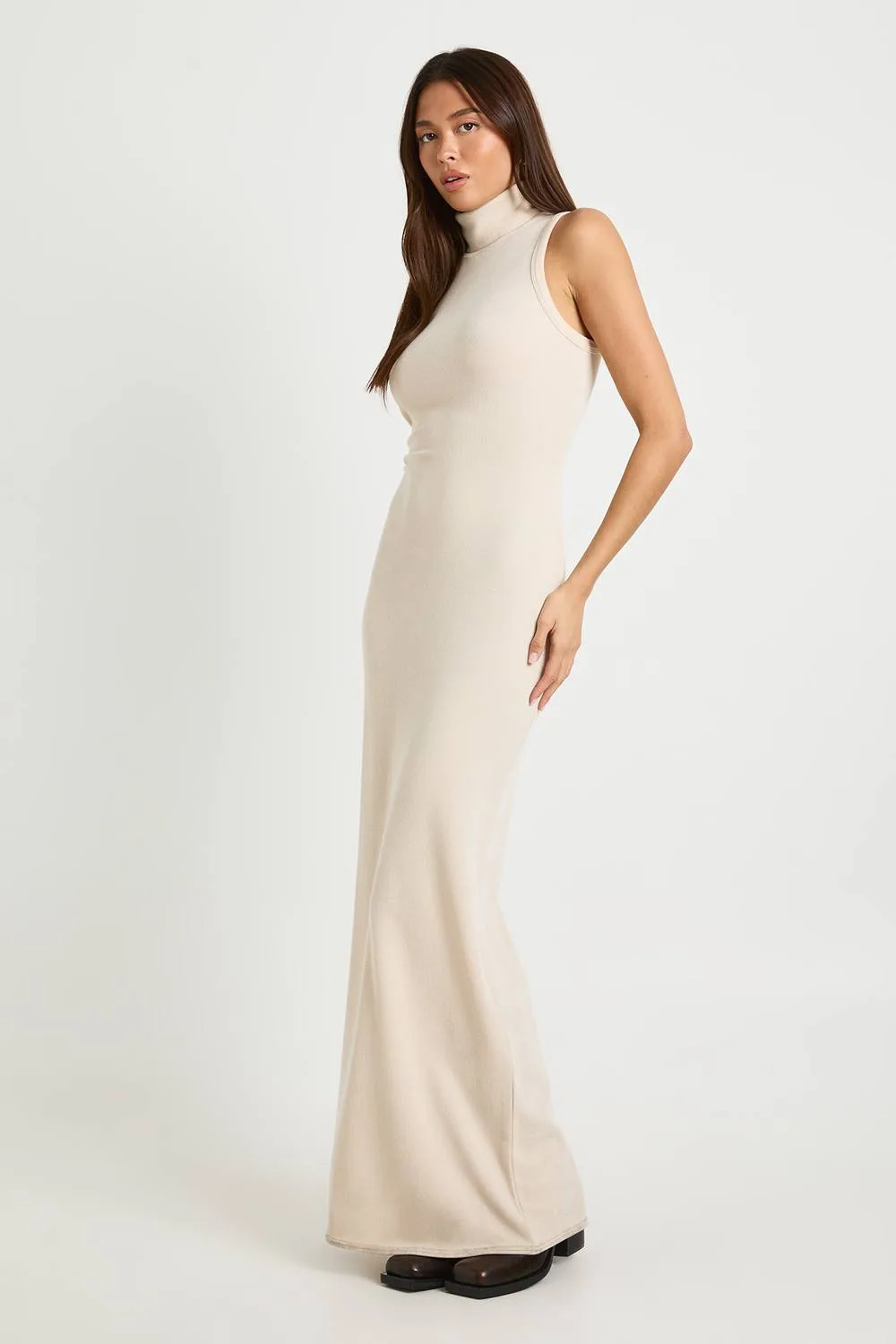 Ribbed Sleeveless High Neck Maxi Dress by boohoo