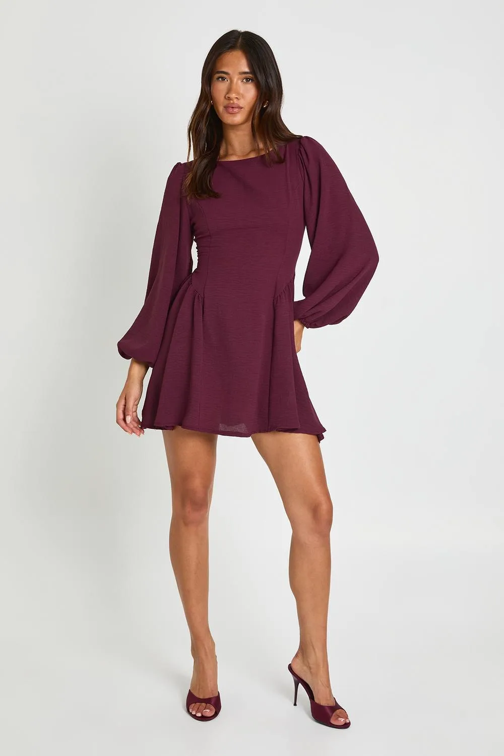 Hammered Blouson Sleeve Mini Dress by boohoo