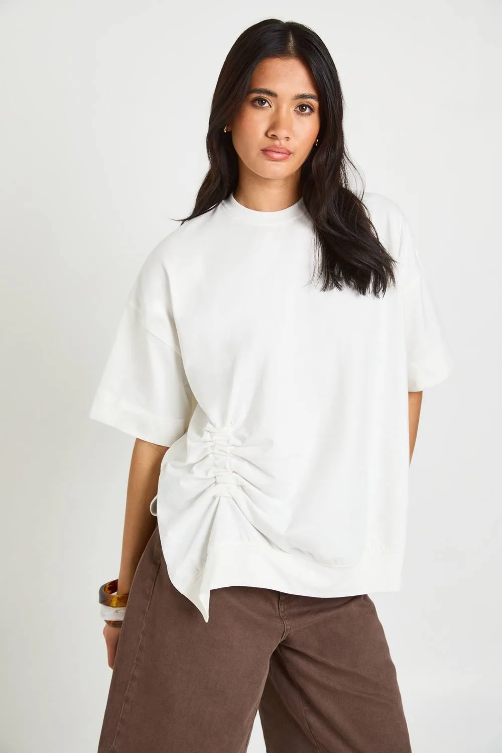 Ruched Detail Oversized T-Shirt by boohoo