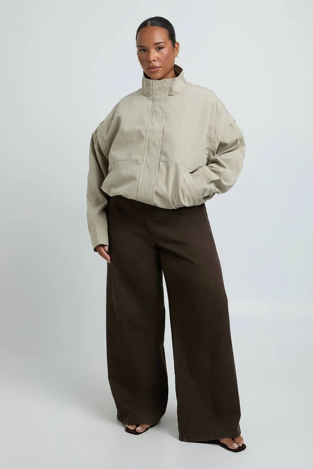 Peached Funnel Neck Jacket - Stone by boohoo