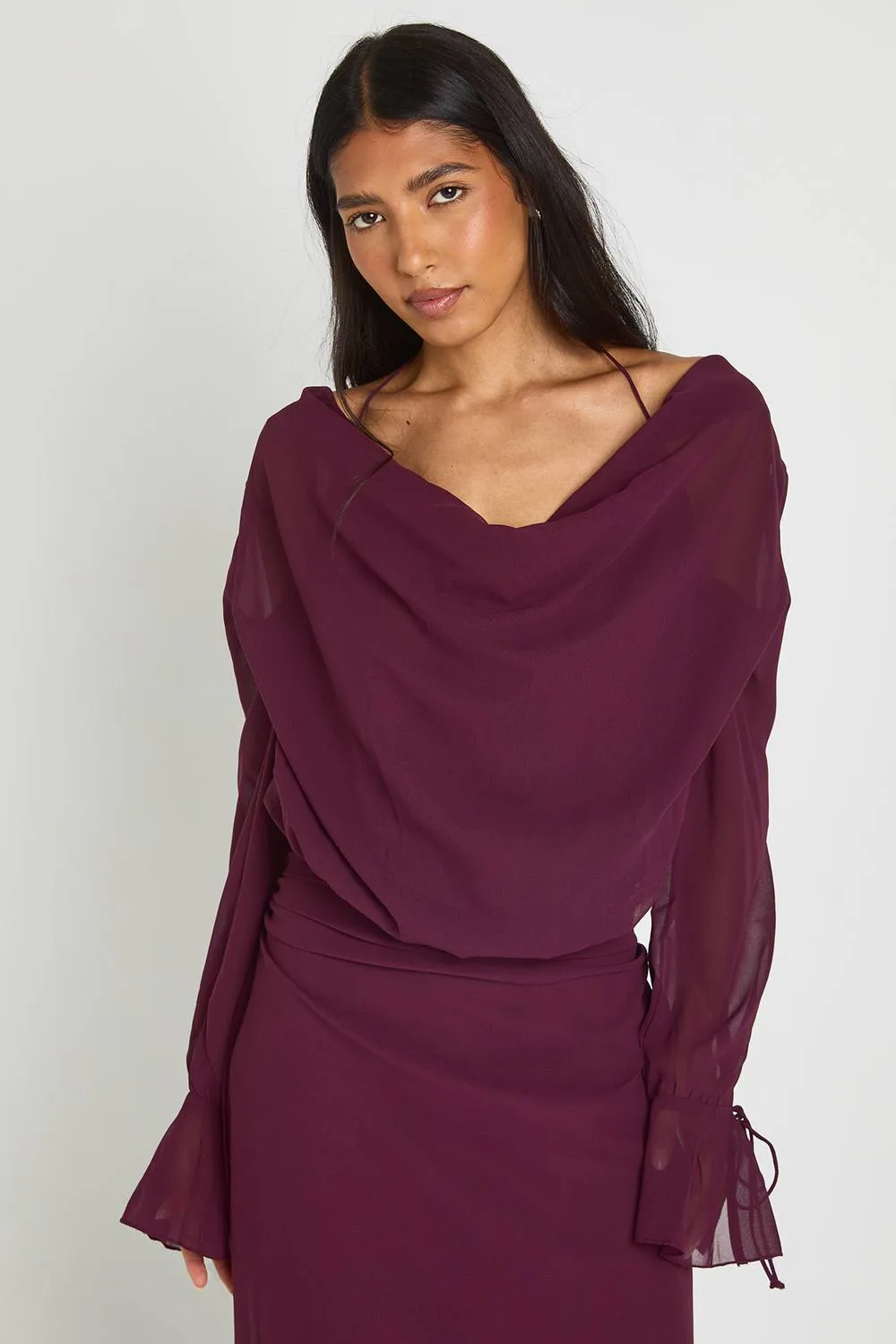 Chiffon Tie Detail Draped Top by boohoo