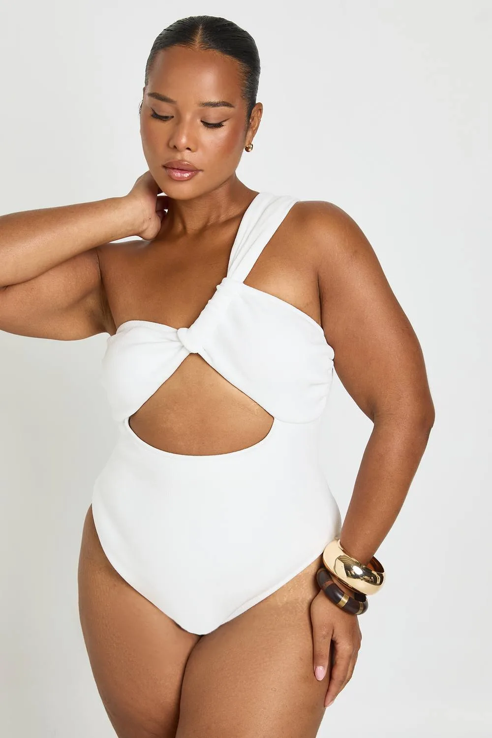 Asymmetric Cut Out Centre Swimsuit by boohoo