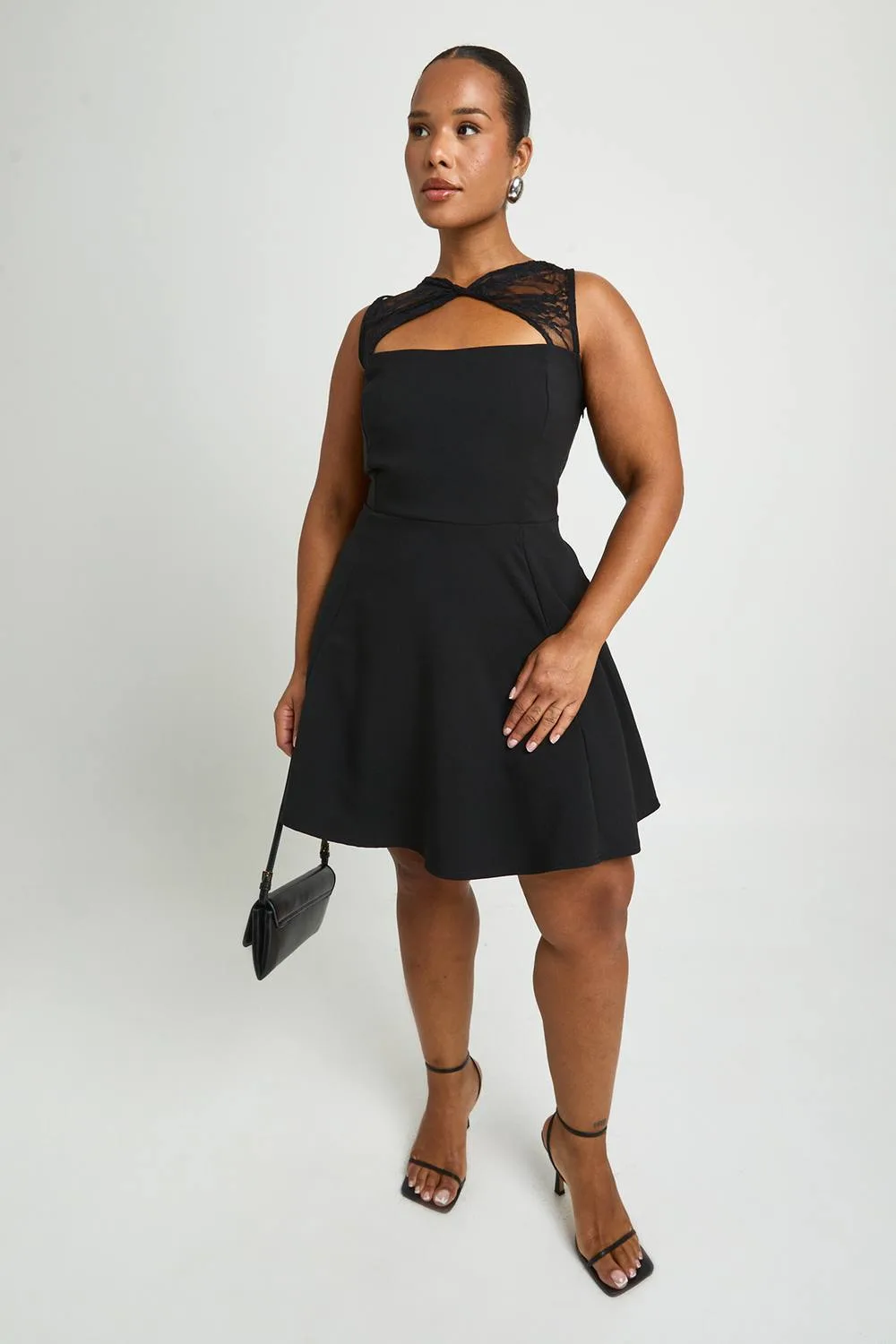 Lace Panel Skater Dress by boohoo