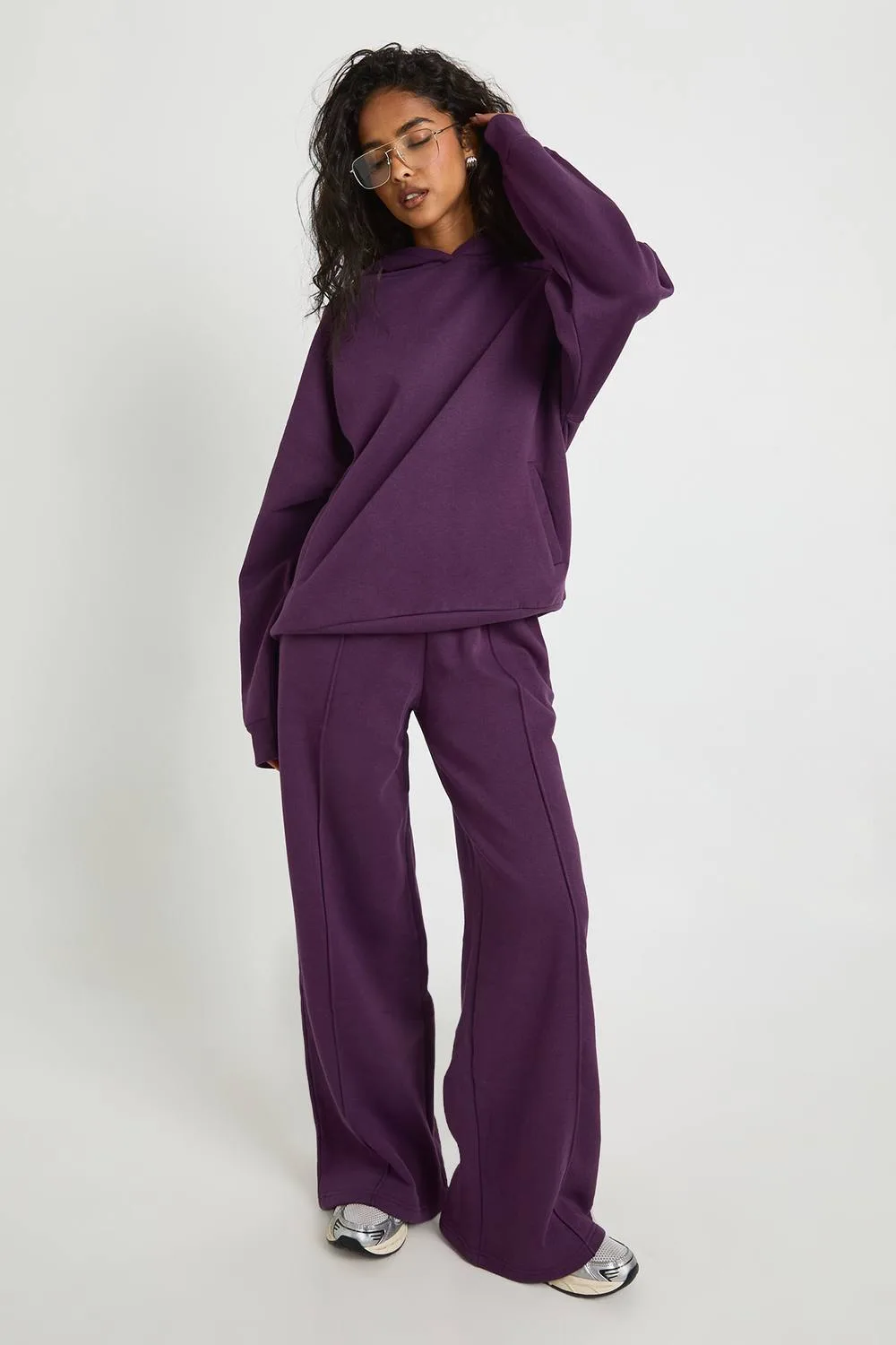 Oversized Hoodie & Pintuck Straight Leg Jogger Tracksuit by boohoo
