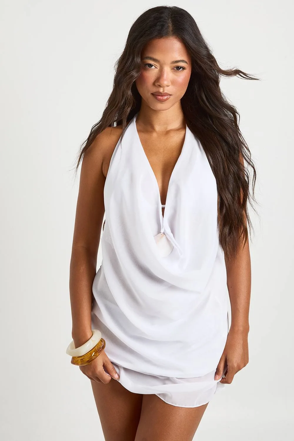 Shell Trim Plunge Beach Top & Mini Skirt Co-Ord by boohoo