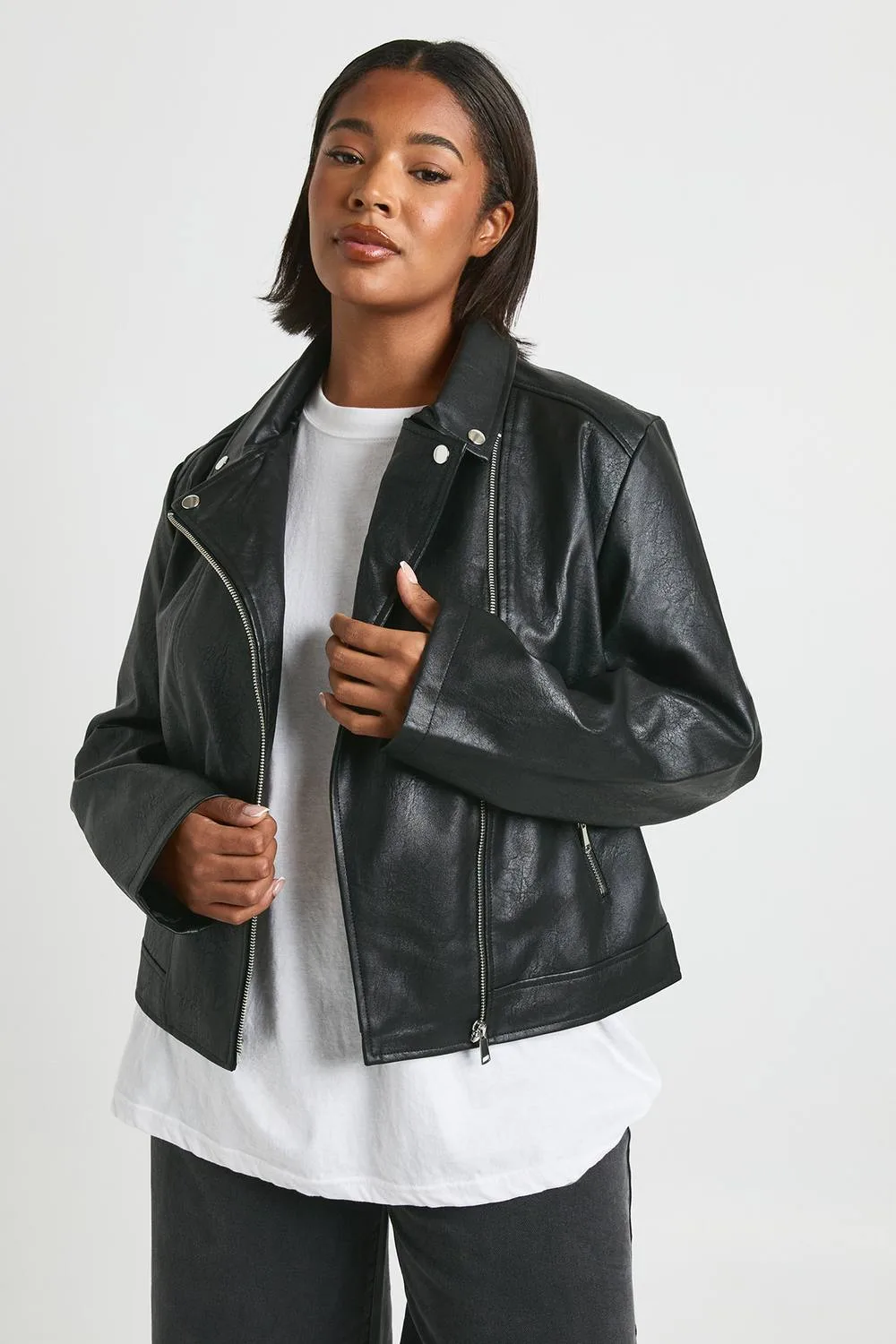Faux Leather Biker Jacket by boohoo