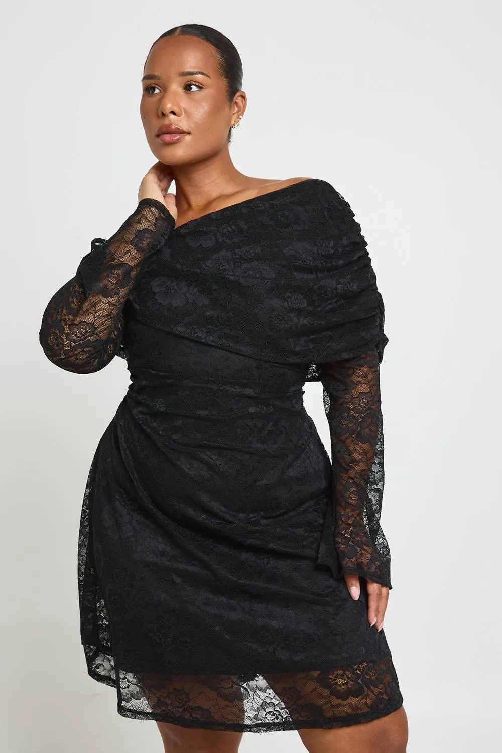 Lace Asymmetric Bardot Skater Dress