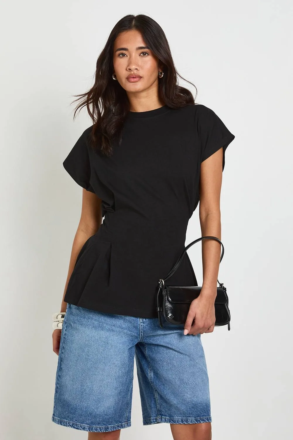 Pleat Waist Peplum T-Shirt by boohoo