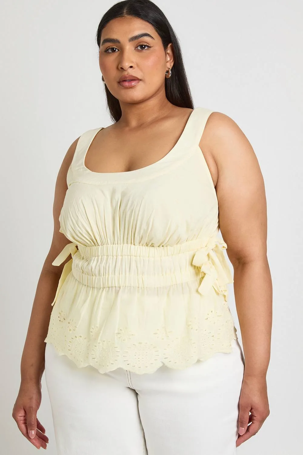Cut Out Detail Bow Shirred Cami Top by boohoo