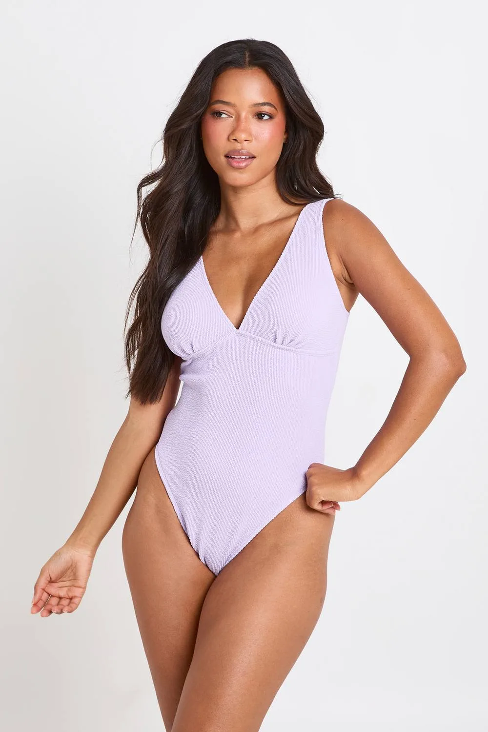 Textured Plunge Neck Swimsuit