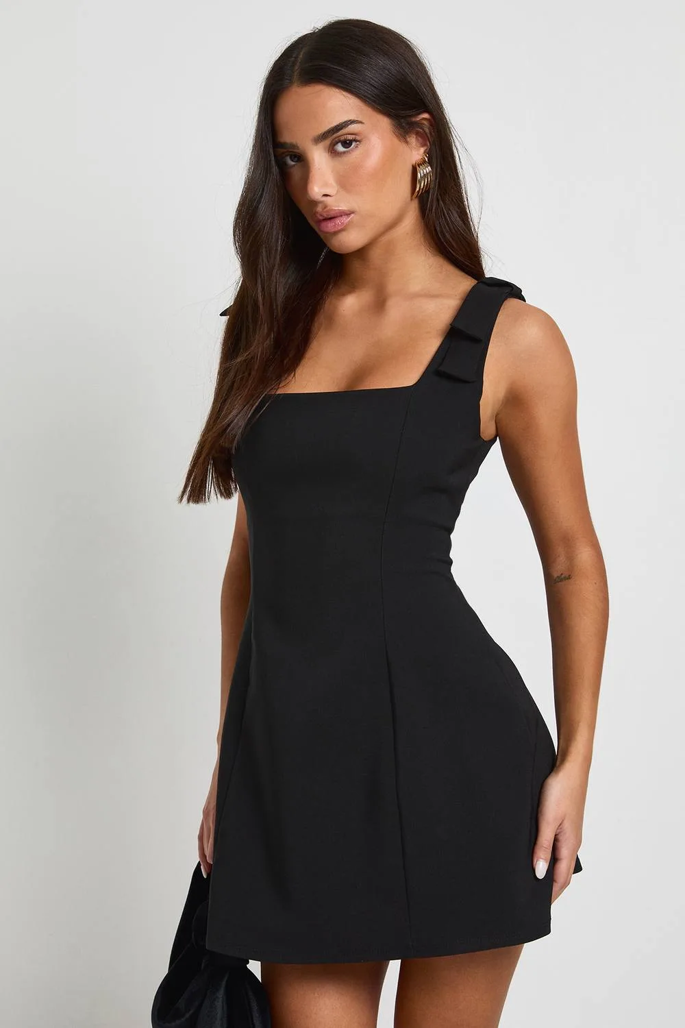 Tie Shoulder Square Neck A-Line Dress