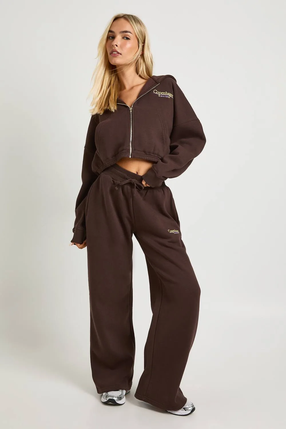 Copenhagen Embroidered Cropped Hoodie Tracksuit by boohoo