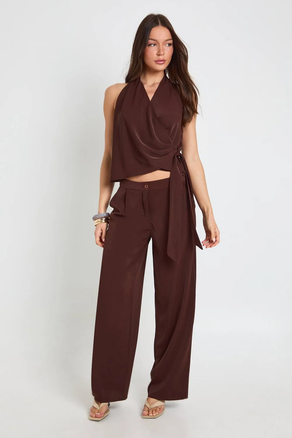 Woven Cowl Wrap Drape Co-Ord by boohoo