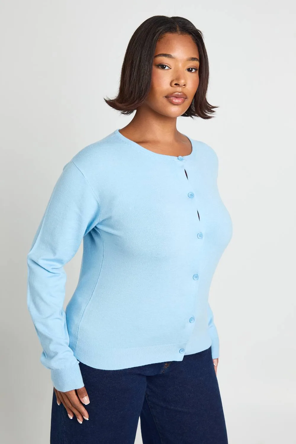 Rib Knit Crew Neck Button Through Cardigan by boohoo
