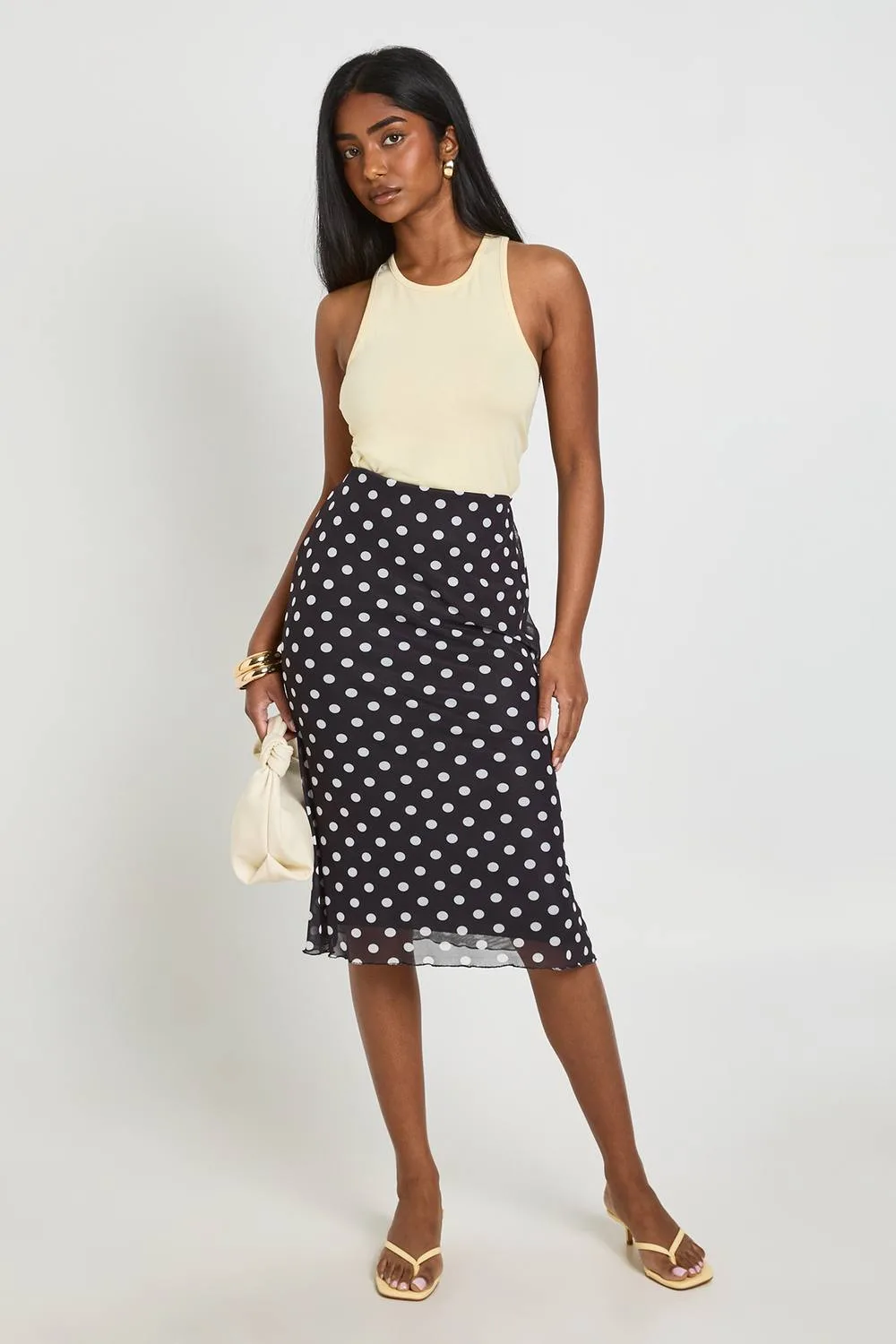 Polka Dot Mesh Midi Skirt by boohoo