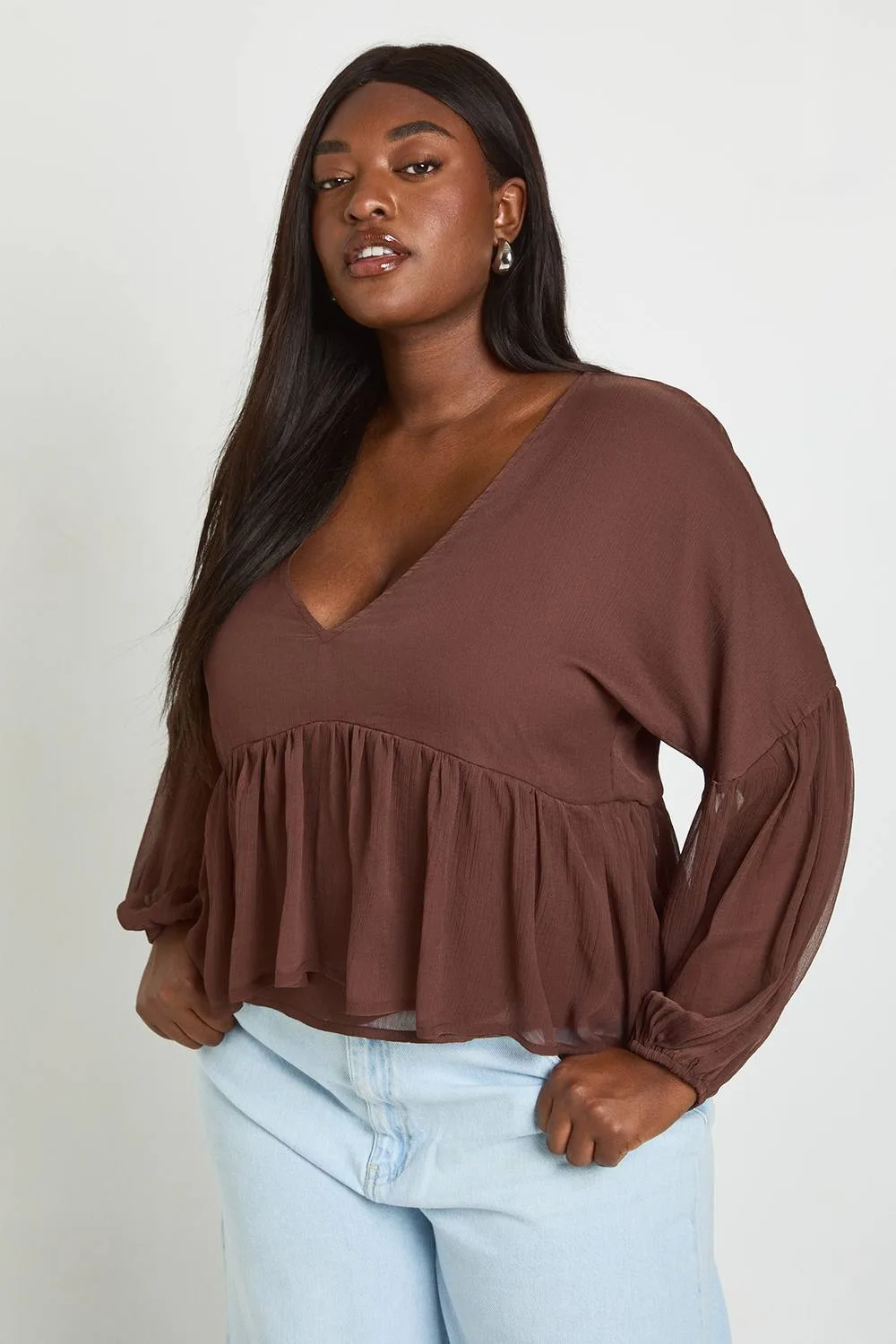 Chiffon Ruffle Plunge Blouse by boohoo