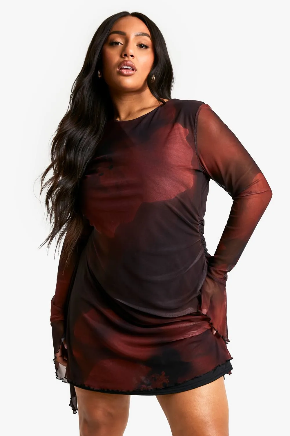 Blurred Floral Flared Sleeve Shift Dress