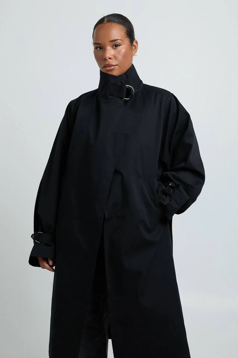 Funnel Neck Wrap Trench Coat by boohoo