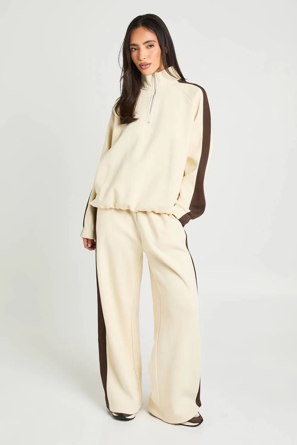 Contrast Stripe Half Zip Sweatshirt & Jogger Tracksuit