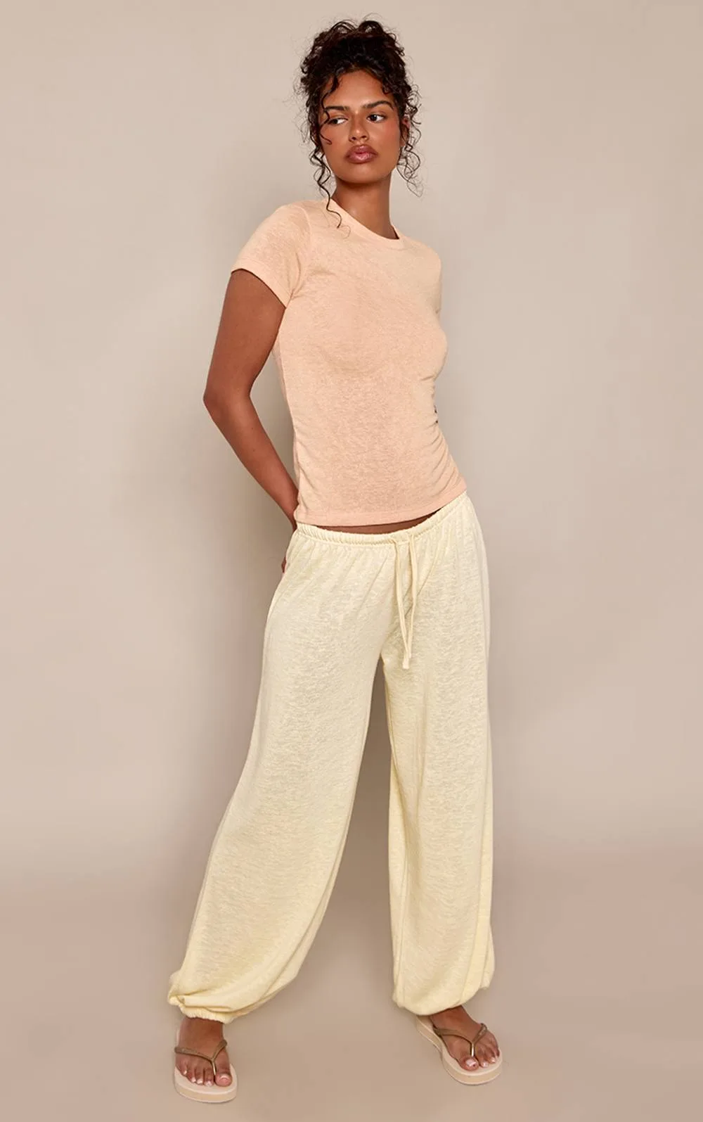 Slub Jersey Cuffed Bottom Trouser by PrettyLittleThing