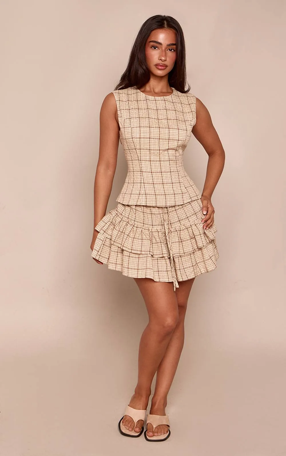 Gingham Mid Rise Rara Ruffle Mini Skirt Co-Ord by PrettyLittleThing