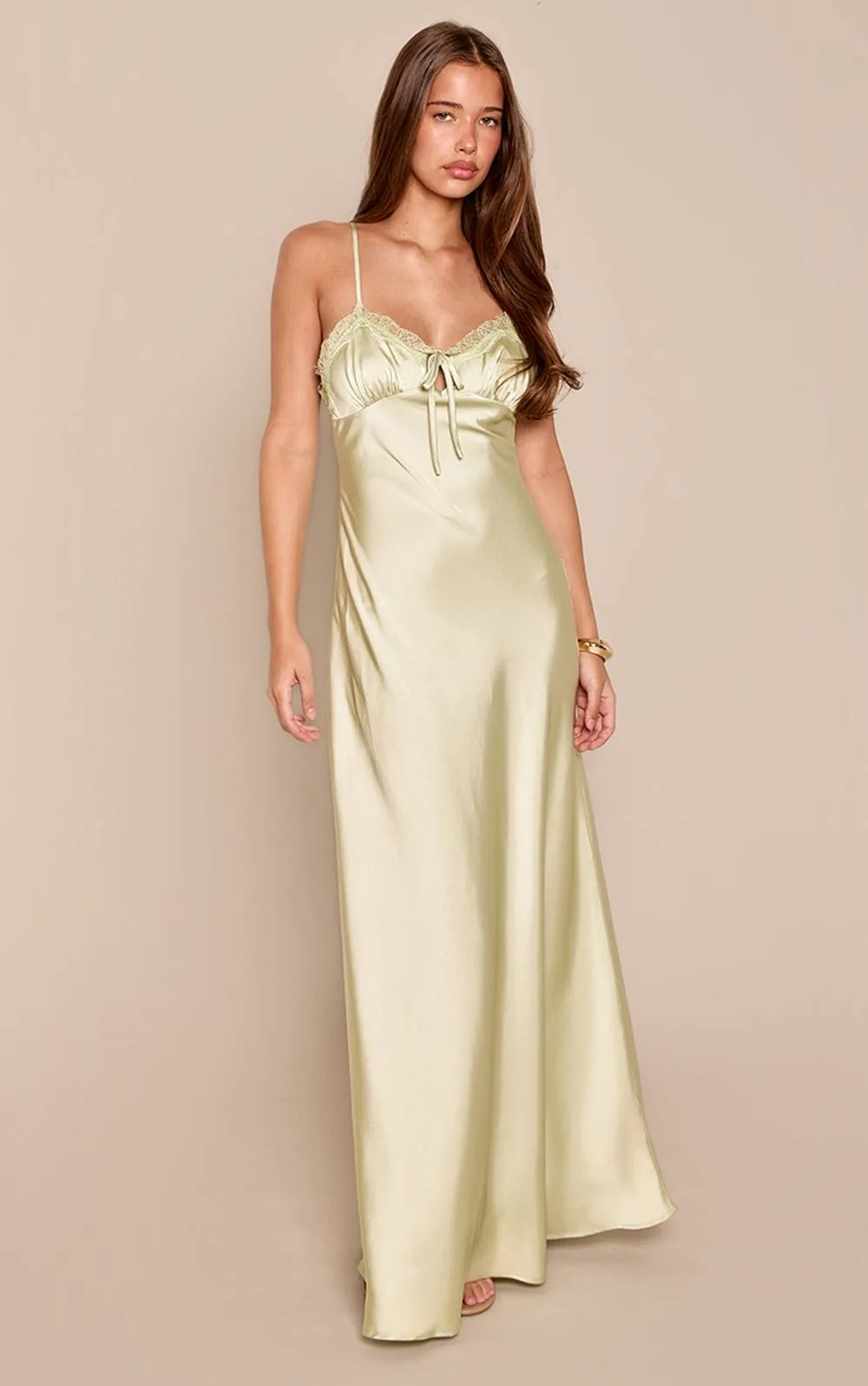 Satin Lace Tie Front Detail Maxi Dress by PrettyLittleThing