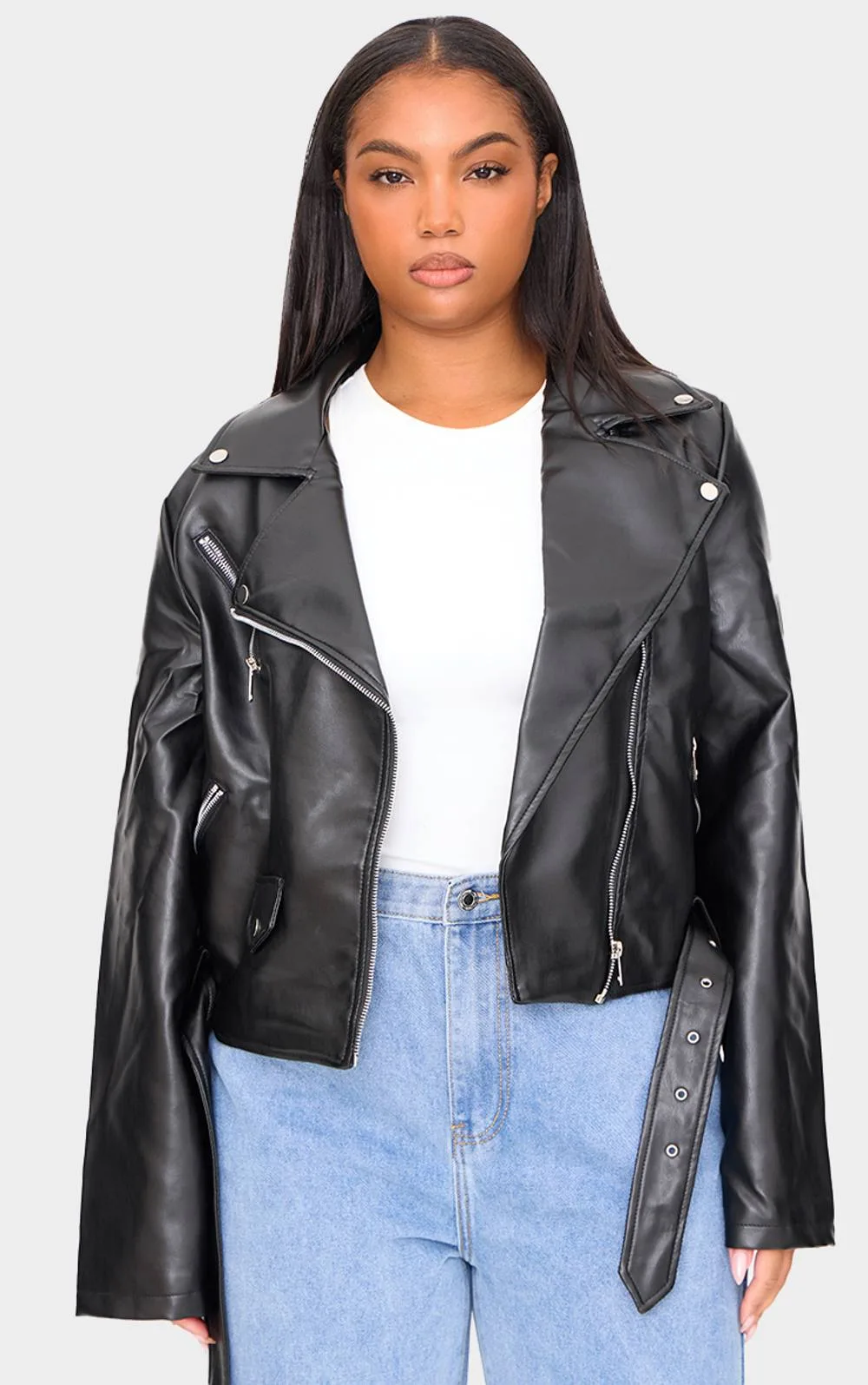 Faux Leather Zip Detail Biker Jacket by PrettyLittleThing
