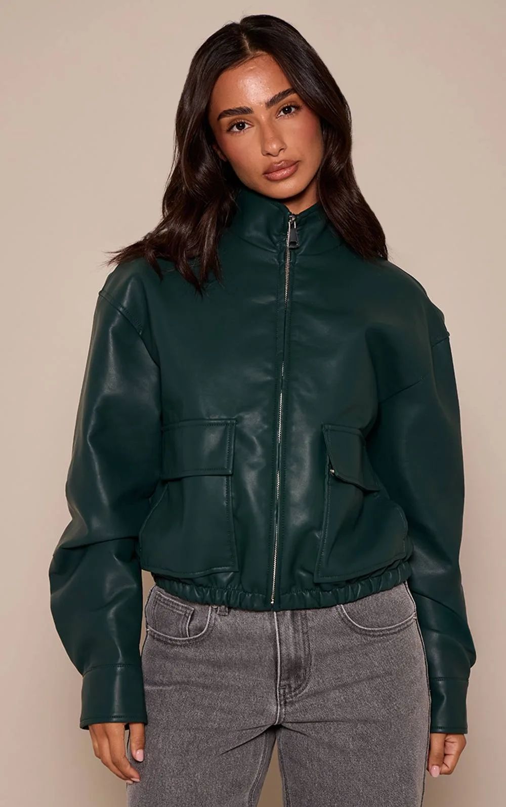 Faux Leather Bomber Jacket by PrettyLittleThing