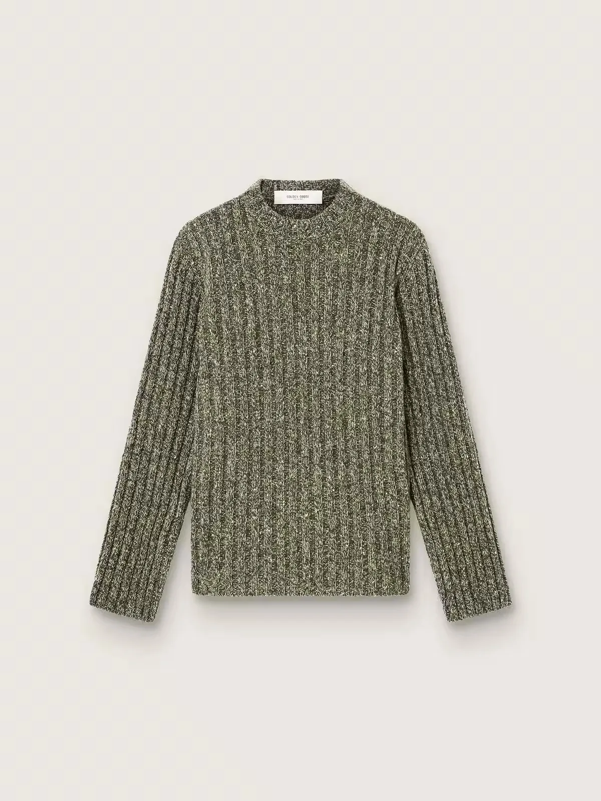 Sweater in Forest-Green Ribbed Mouliné Wool by Golden Goose