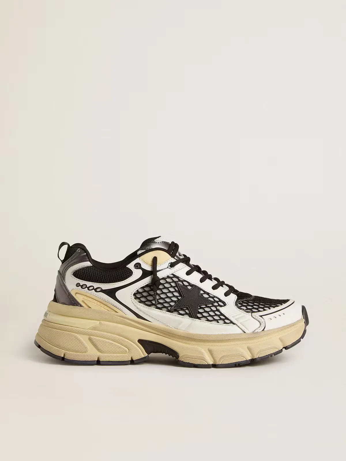 Lightstar in White Leather and Black Mesh with Black Tpu Star by Golden Goose