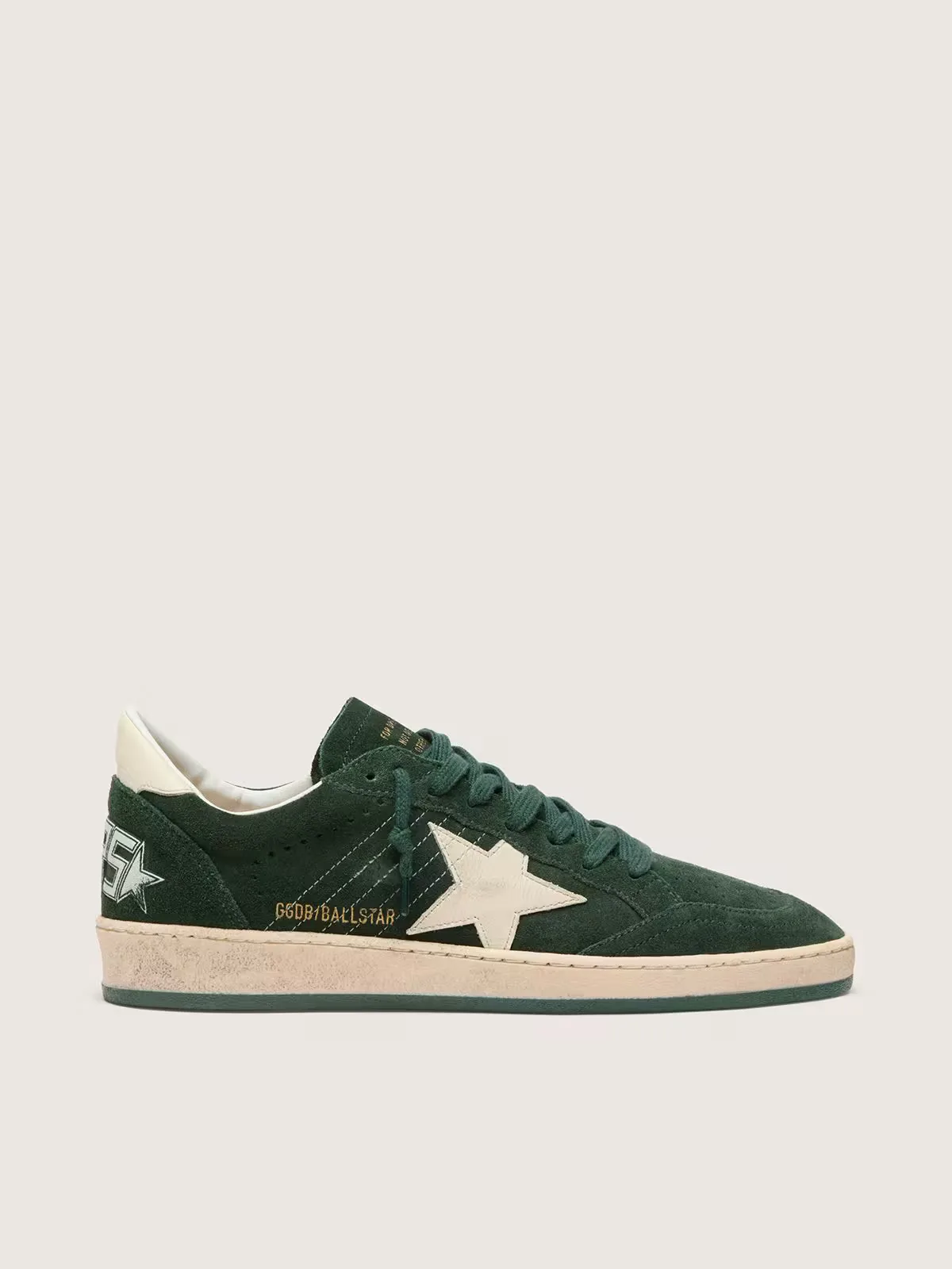 Ball Star in Green Suede with White Leather Star and Heel Tab by Golden Goose