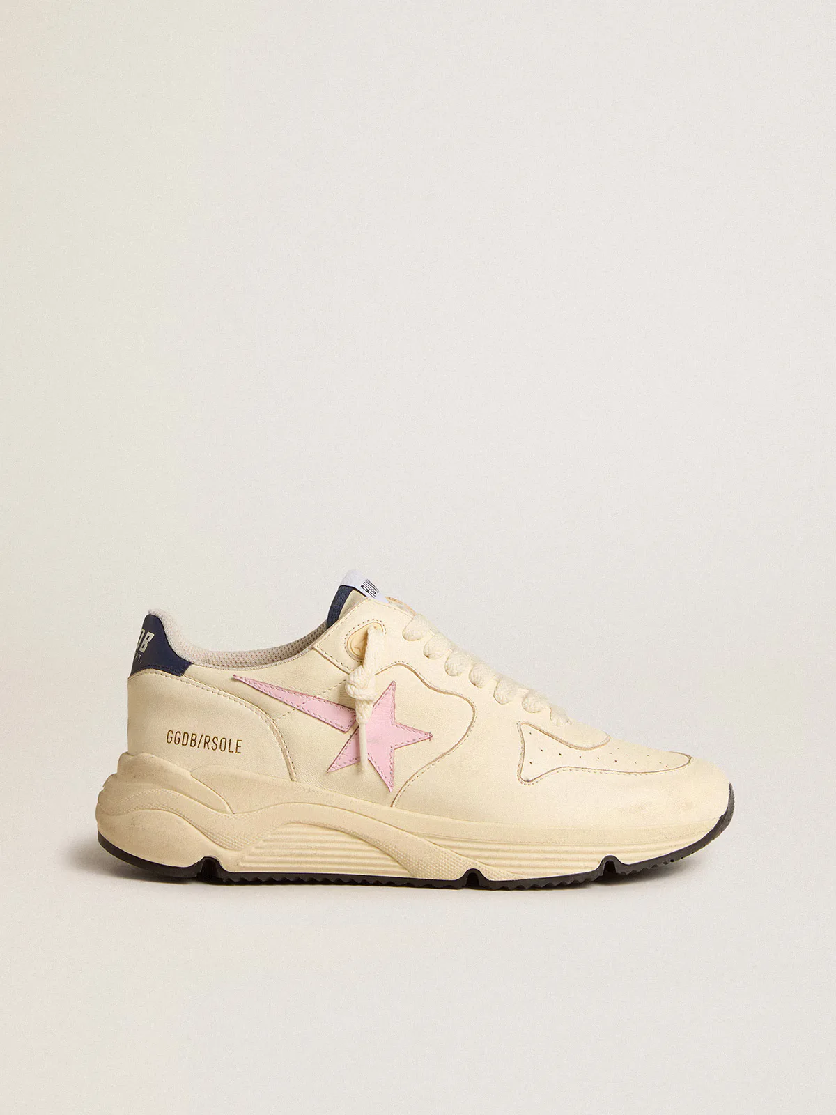 Running Sole in Nappa Leather with Pink Leather Star and Blue Leather Heel Tab by Golden Goose