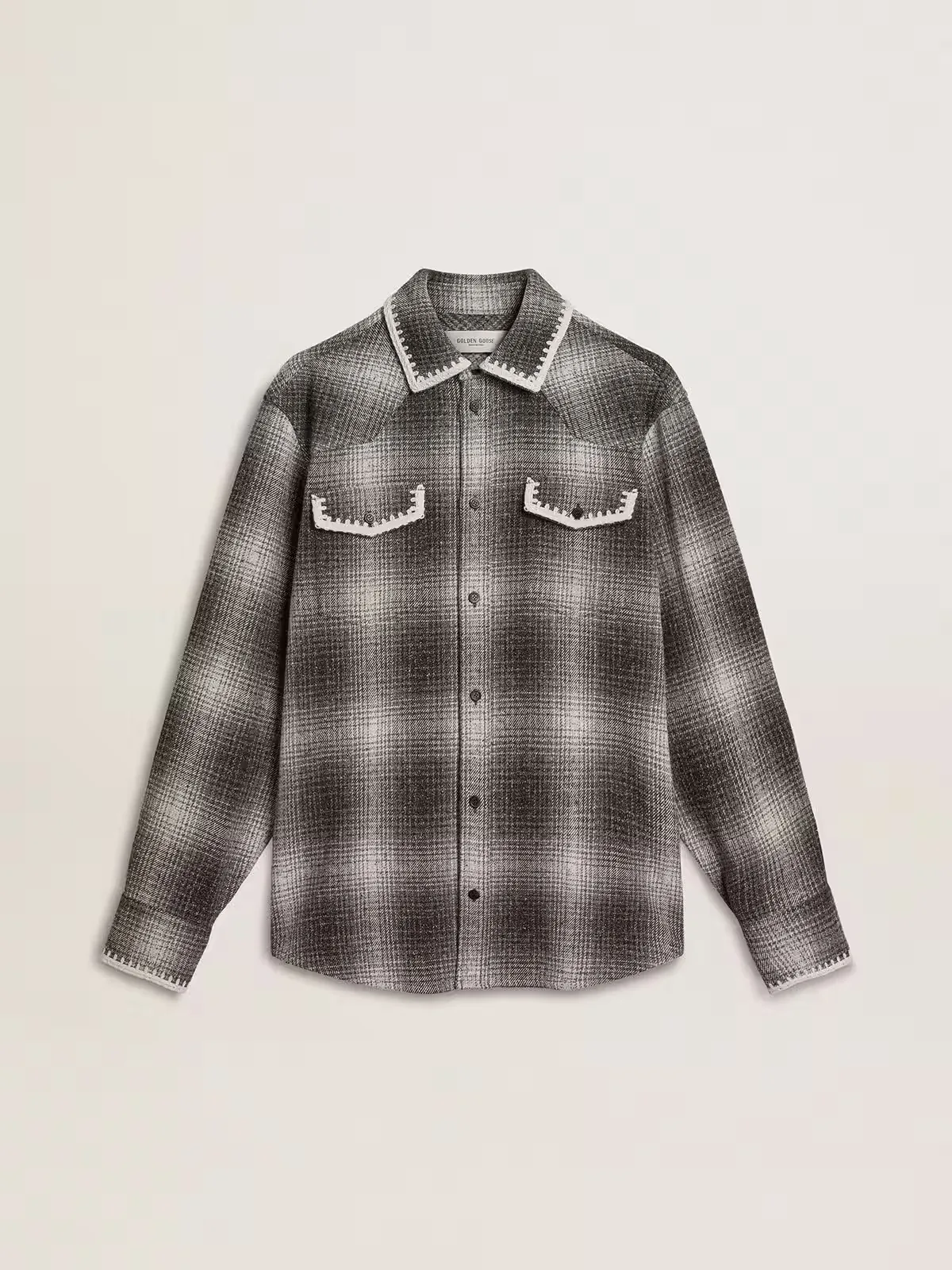 Gray Shirt with White Embroidery by Golden Goose