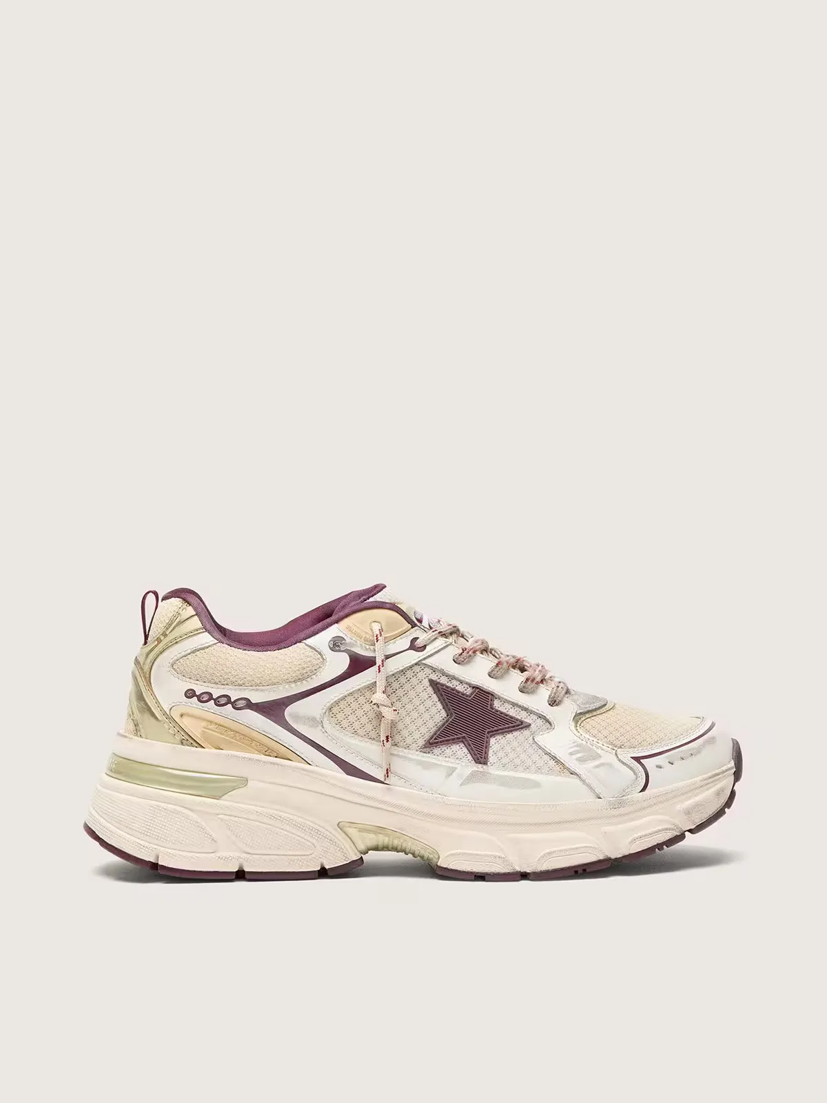 Lightstar Cny in White Mesh and Leather with Wine-Red Tpu Star by Golden Goose