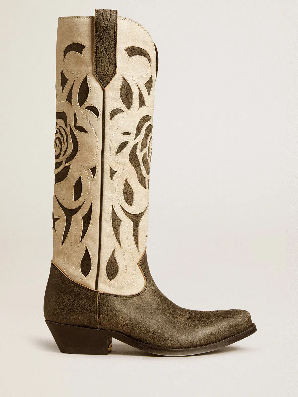 Wish Star Boots in Black and White Leather with Inlay Rose and Star by Golden Goose